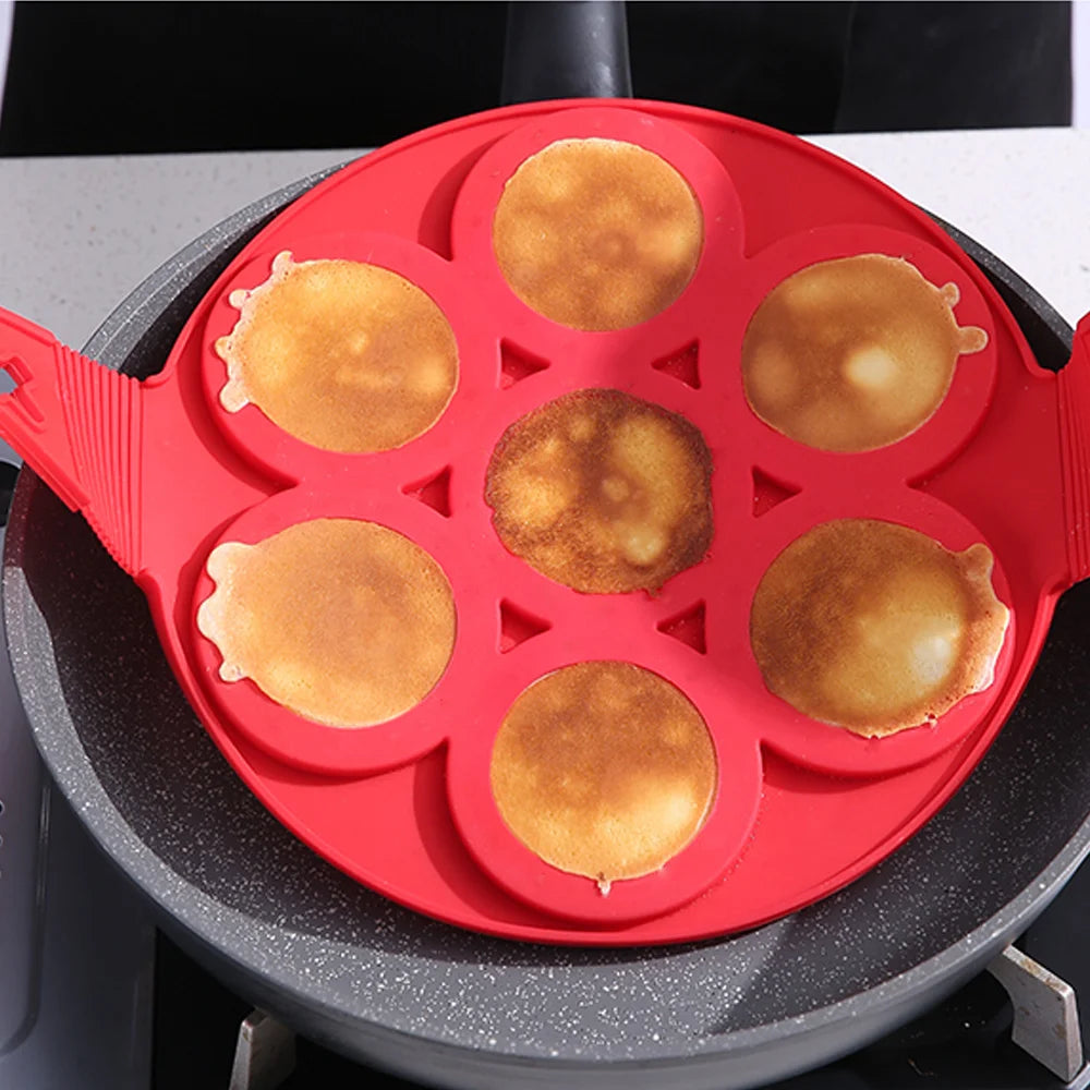 Molde antiadherente de silicona para hornear panqueques con 7 agujeros y múltiples formas, moldes para huevos fritos para cocinar en familia y utensilios de cocina.