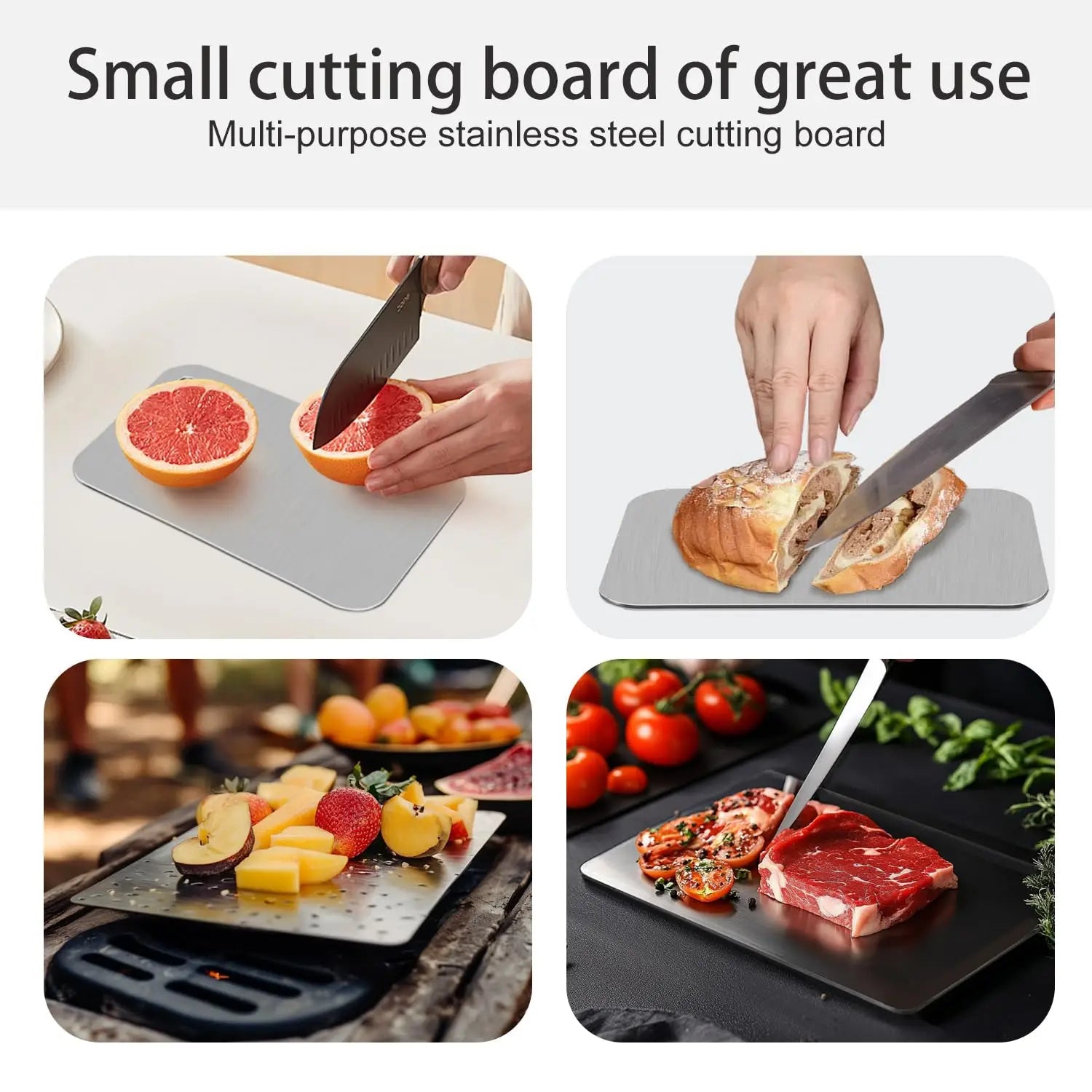 Tabla de cortar de titanio para cocina, de acero inoxidable 304, gruesa, de doble cara, de grado alimenticio, portátil, para picar carne y frutas.