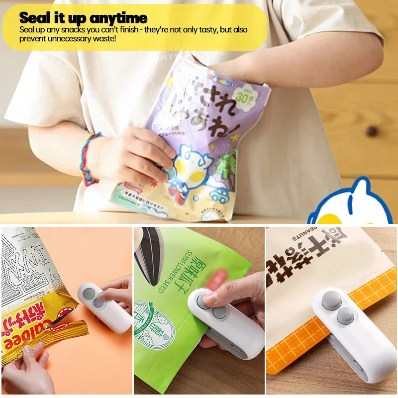 Mini selladora portátil 2 en 1, máquina de sellado de bolsas por calor, recargable por USB, para almacenamiento de alimentos, con clip de sellado, para embalaje.