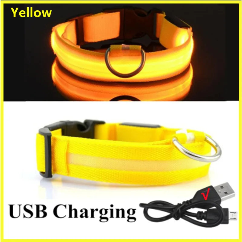 Collar luminoso recargable por USB, ajustable, con luz LED brillante, para perros grandes y pequeños, con luz nocturna y arnés de seguridad para mascotas.