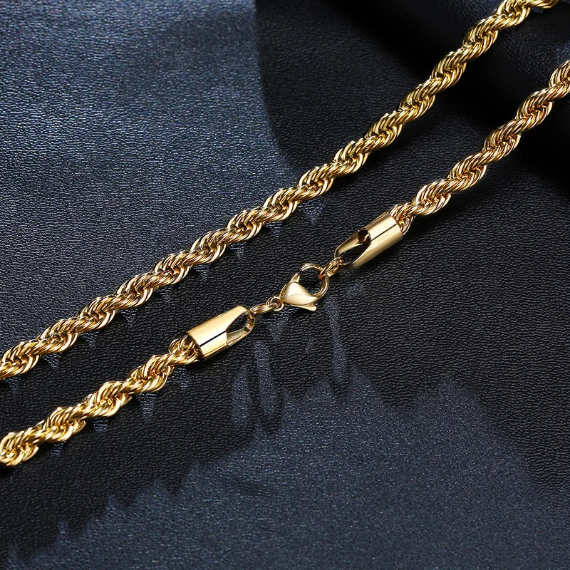 Vnox Gold Color Rope Chain Necklaces for Women Men