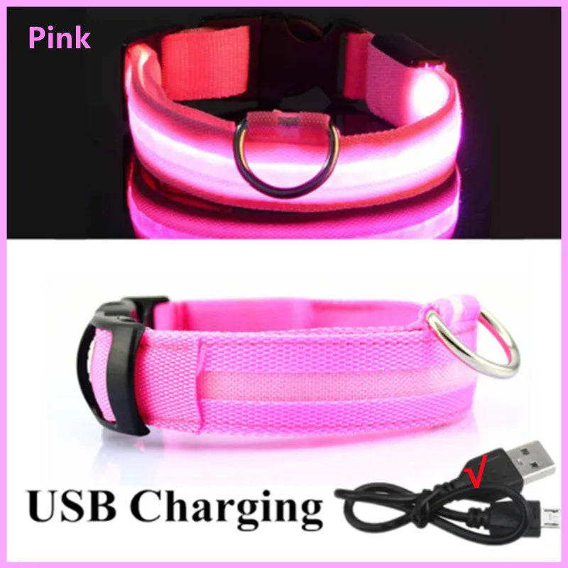 Collar luminoso recargable por USB, ajustable, con luz LED brillante, para perros grandes y pequeños, con luz nocturna y arnés de seguridad para mascotas.