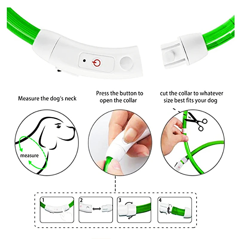 Collar luminoso recargable por USB, ajustable, con luz LED brillante, para perros grandes y pequeños, con luz nocturna y arnés de seguridad para mascotas.