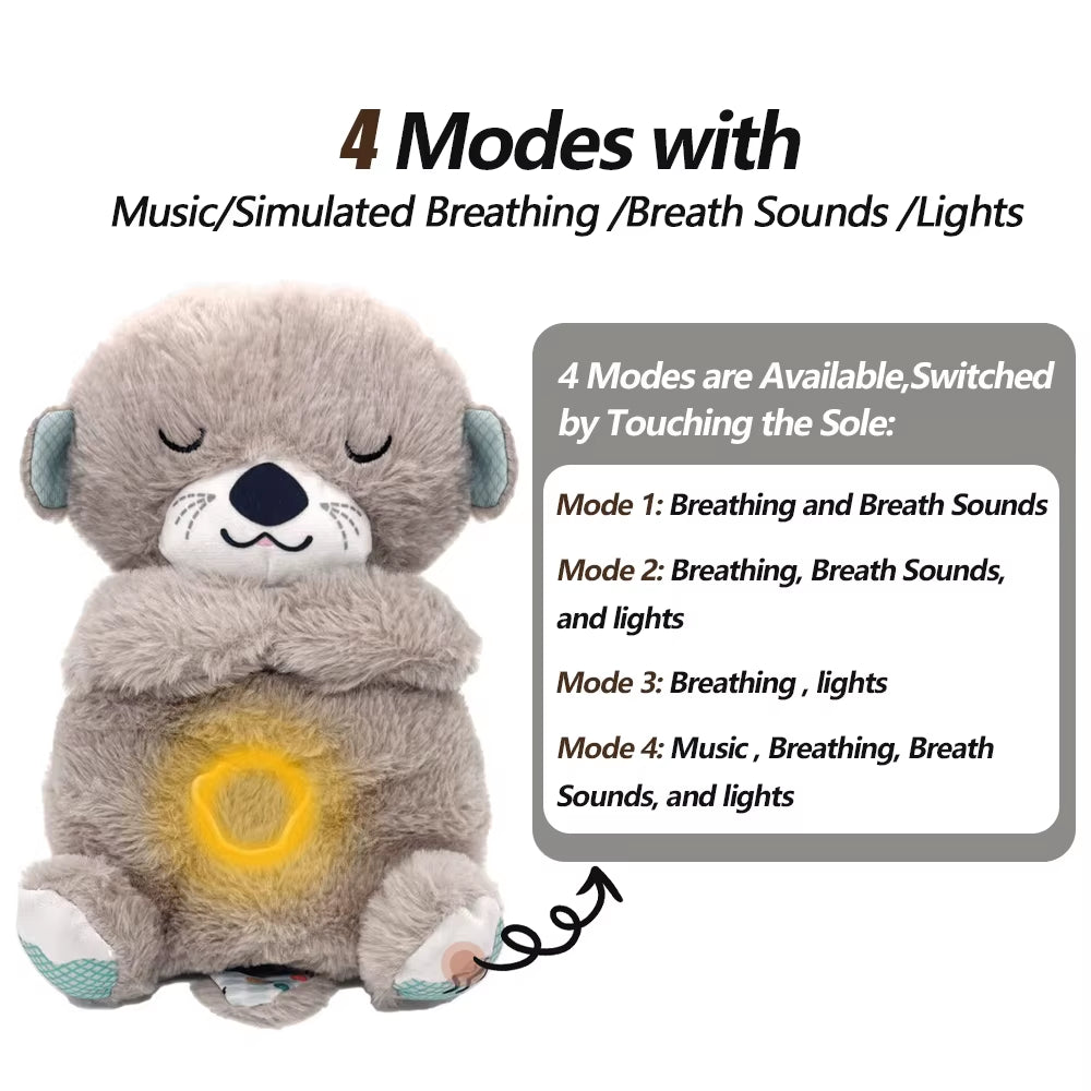 Baby Breathing Bear Baby Soothing Otter Plush Doll Toy Baby Kids Soothing Music Sleeping Companion Sound and Light Doll Toy Gift