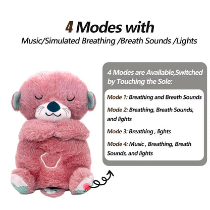Baby Breathing Bear Baby Soothing Otter Plush Doll Toy Baby Kids Soothing Music Sleeping Companion Sound and Light Doll Toy Gift