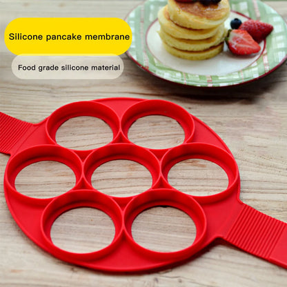 Molde antiadherente de silicona para hornear panqueques con 7 agujeros y múltiples formas, moldes para huevos fritos para cocinar en familia y utensilios de cocina.