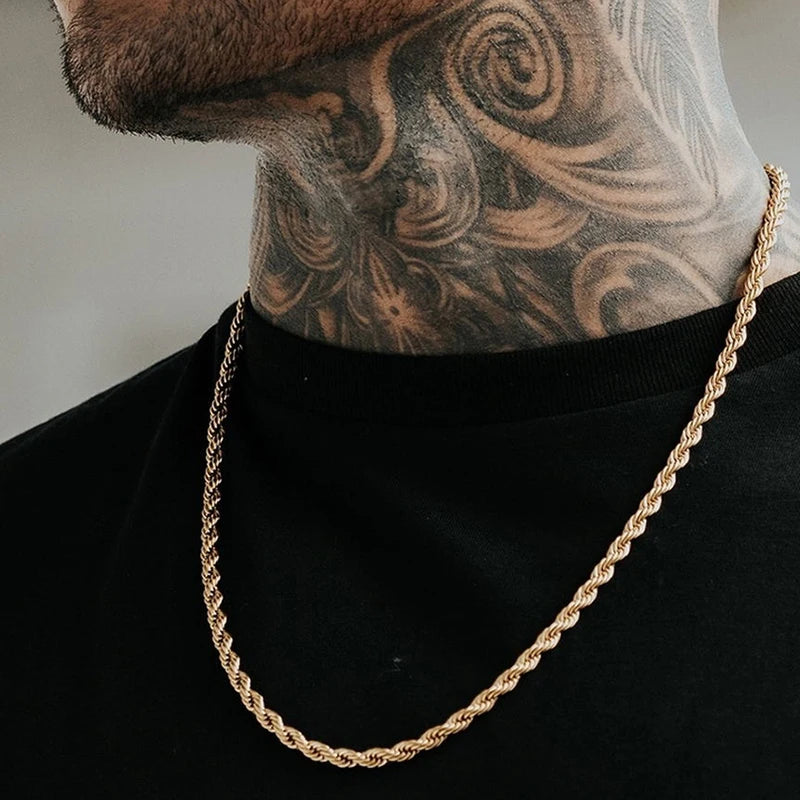 Twist Rope Chain Necklace,Punk Gold Color Silver