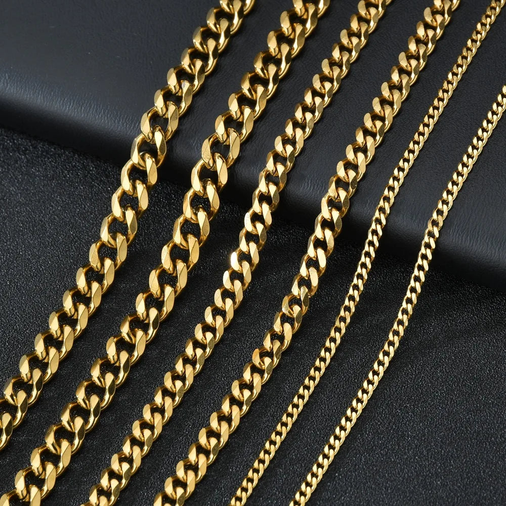 Curb Cuban Necklaces For Men Women Black Gold Color