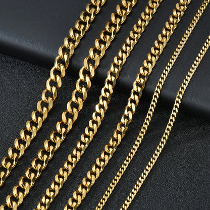 Curb Cuban Necklaces For Men Women Black Gold Color