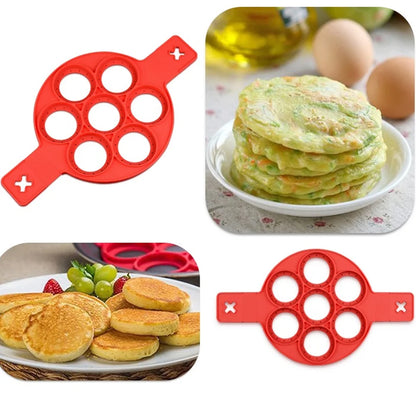 Molde antiadherente de silicona para hornear panqueques con 7 agujeros y múltiples formas, moldes para huevos fritos para cocinar en familia y utensilios de cocina.