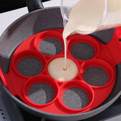Molde antiadherente de silicona para hornear panqueques con 7 agujeros y múltiples formas, moldes para huevos fritos para cocinar en familia y utensilios de cocina.