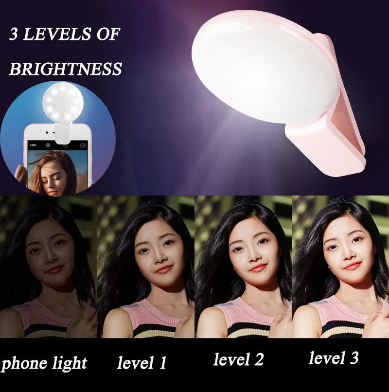 Universal Selfie Lamp Mobile Phone Lens Portable Flash Ring Luminous Ring Clip Light LED Selfie Light Makeup Lightings