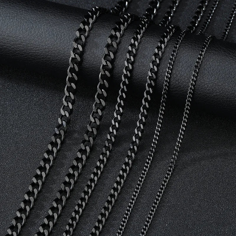 Curb Cuban Necklaces For Men Women Black Gold Color
