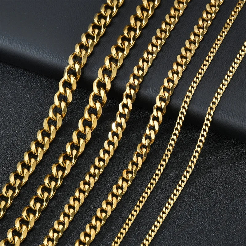 Curb Cuban Necklaces For Men Women Black Gold Color