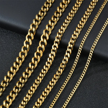 Curb Cuban Necklaces For Men Women Black Gold Color