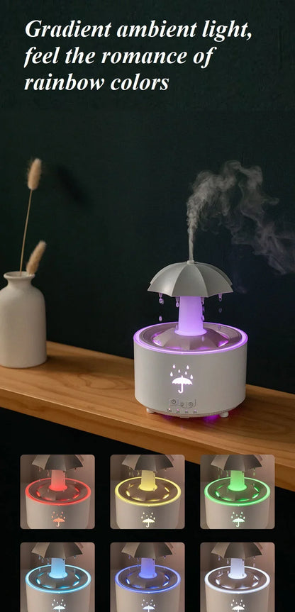 Máquina de aromaterapia con forma de paraguas giratorio y gotas de agua