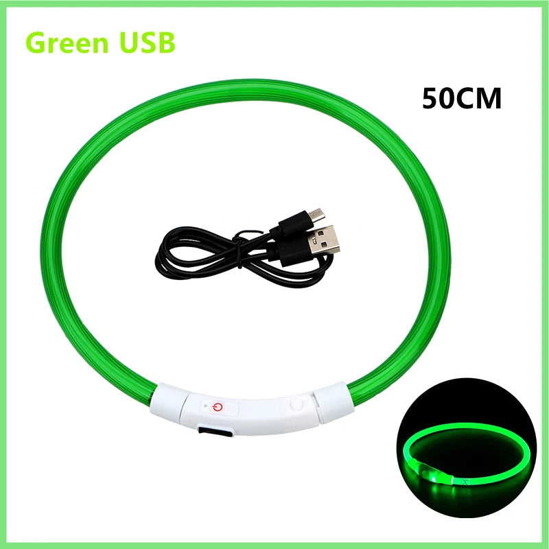 Collar luminoso recargable por USB, ajustable, con luz LED brillante, para perros grandes y pequeños, con luz nocturna y arnés de seguridad para mascotas.