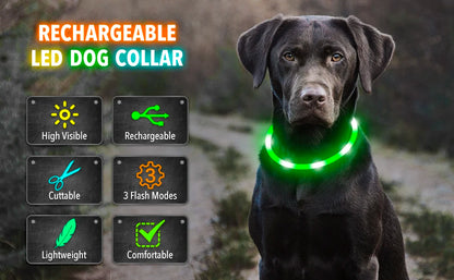 Collar luminoso recargable por USB, ajustable, con luz LED brillante, para perros grandes y pequeños, con luz nocturna y arnés de seguridad para mascotas.