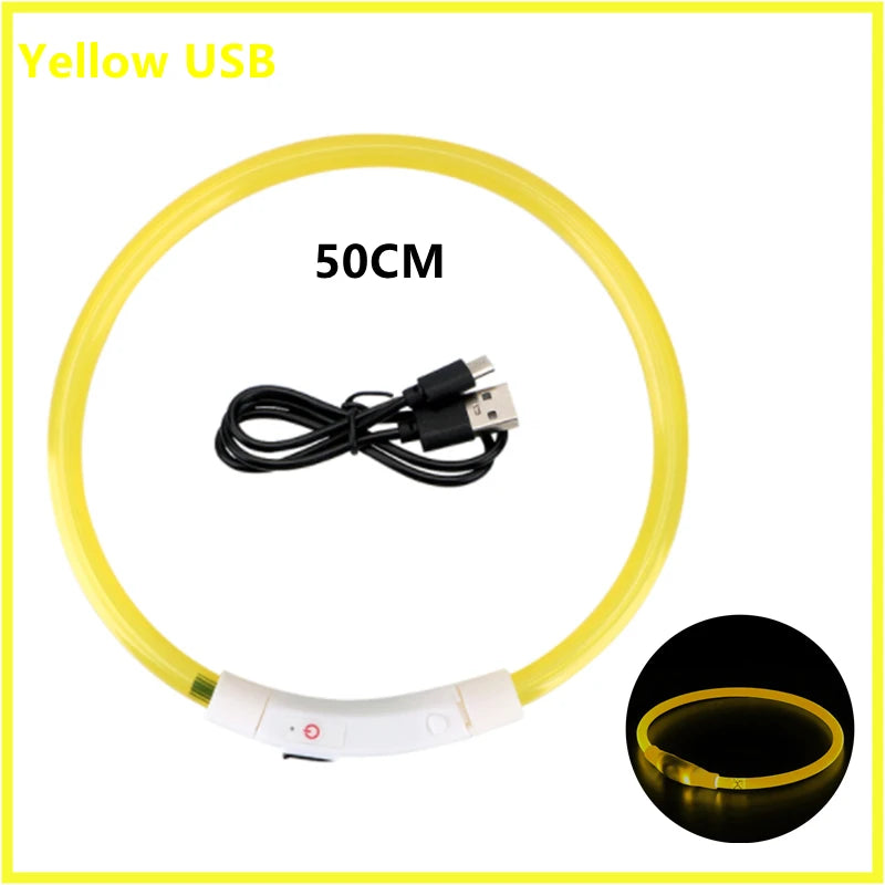 Collar luminoso recargable por USB, ajustable, con luz LED brillante, para perros grandes y pequeños, con luz nocturna y arnés de seguridad para mascotas.