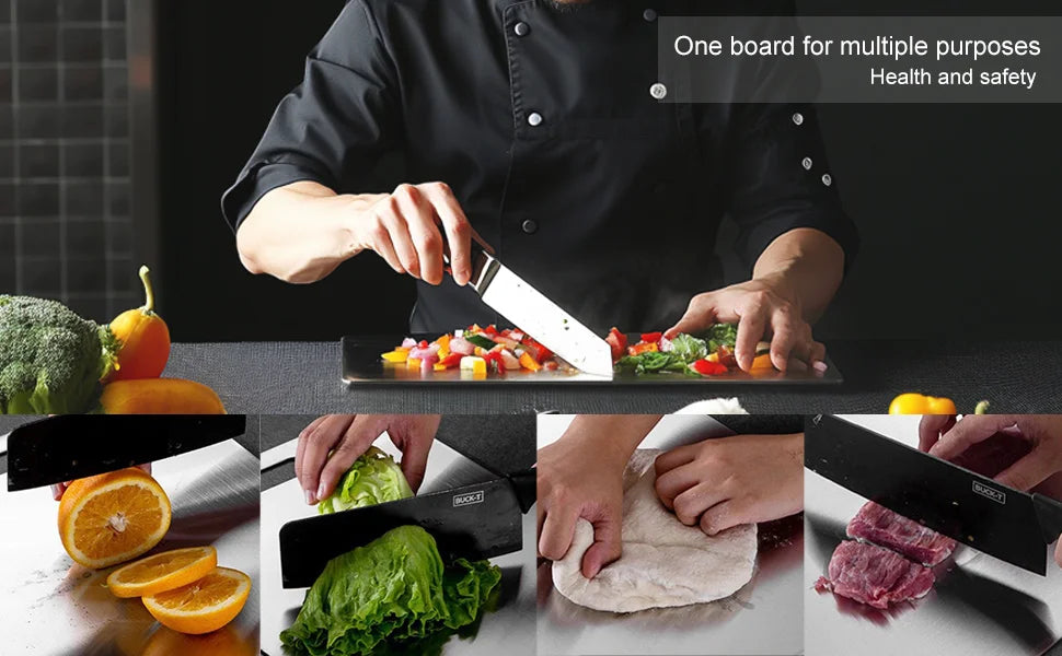 Tabla de cortar de titanio para cocina, de acero inoxidable 304, gruesa, de doble cara, de grado alimenticio, portátil, para picar carne y frutas.