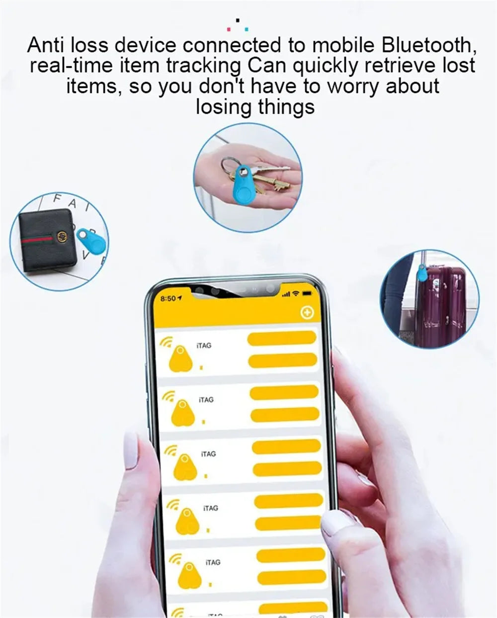 Minirastreador GPS inteligente para mascotas, alarma antipérdida, localizador inalámbrico con localizador de llaves y bolso para niños, recordatorio y control de obturador para selfies.