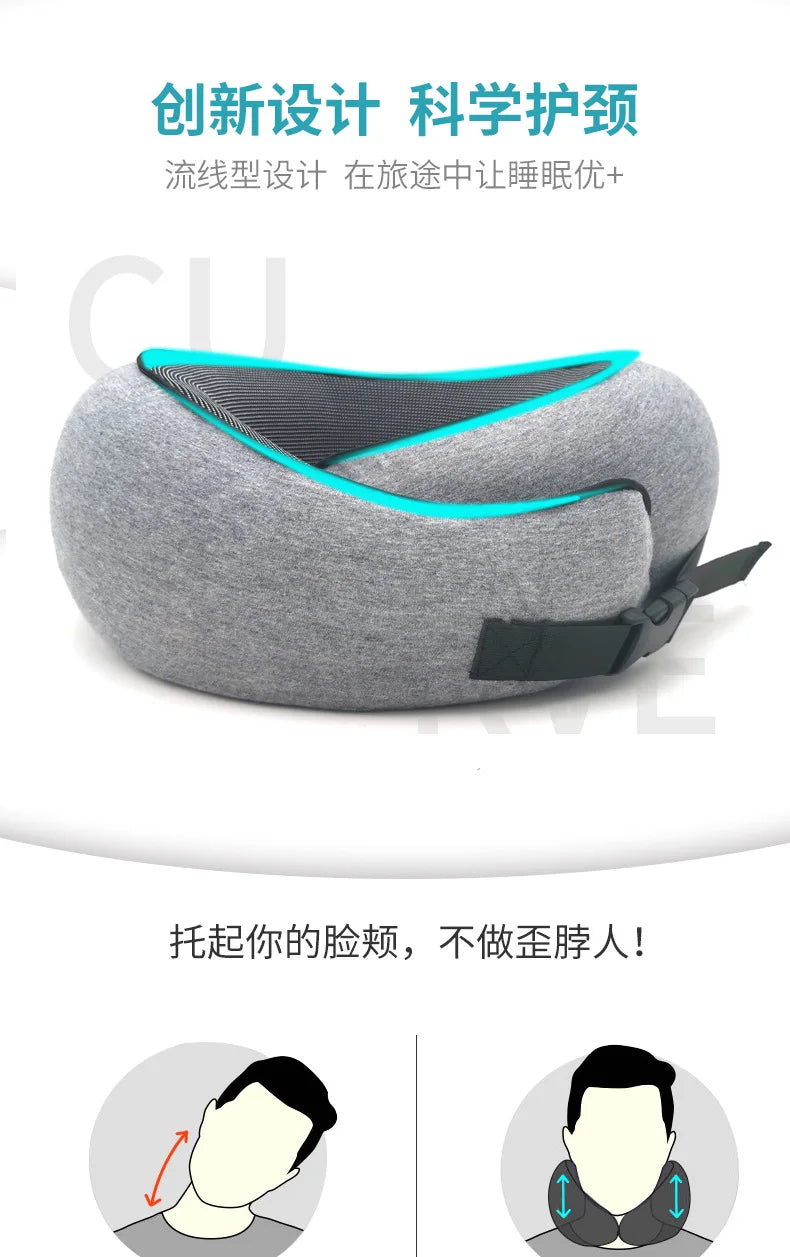 Almohada de viaje para el cuello con espuma viscoelástica en forma de U