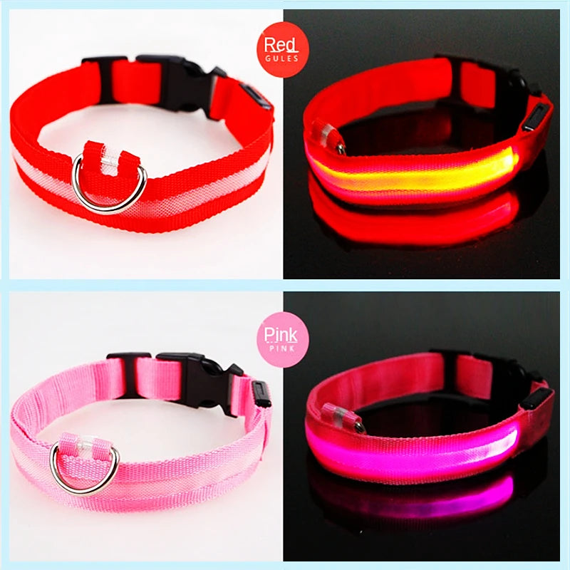 Collar luminoso recargable por USB, ajustable, con luz LED brillante, para perros grandes y pequeños, con luz nocturna y arnés de seguridad para mascotas.