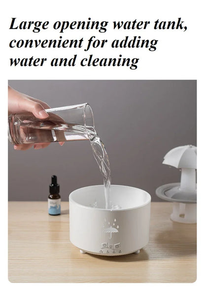 Máquina de aromaterapia con forma de paraguas giratorio y gotas de agua