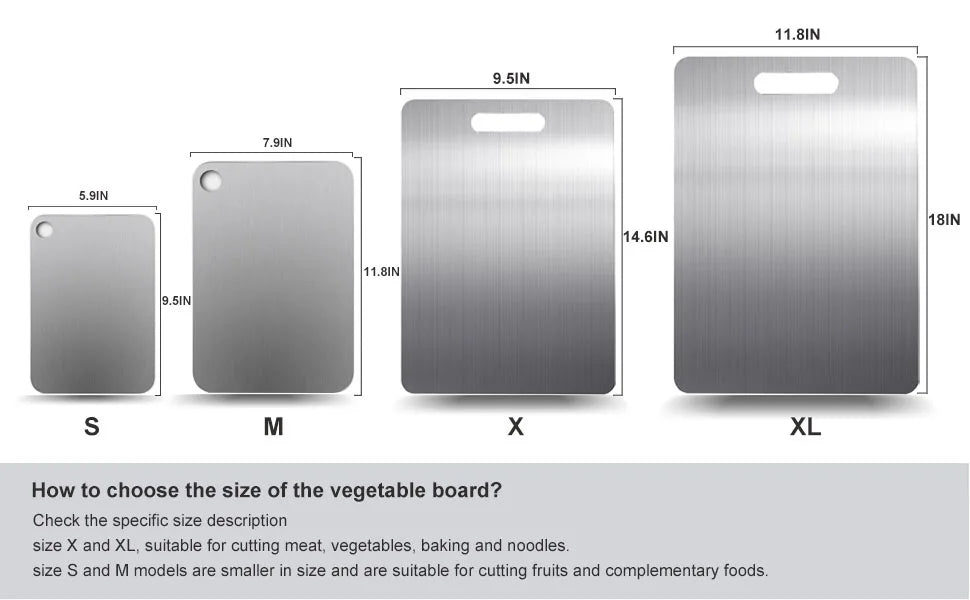 Tabla de cortar de titanio para cocina, de acero inoxidable 304, gruesa, de doble cara, de grado alimenticio, portátil, para picar carne y frutas.