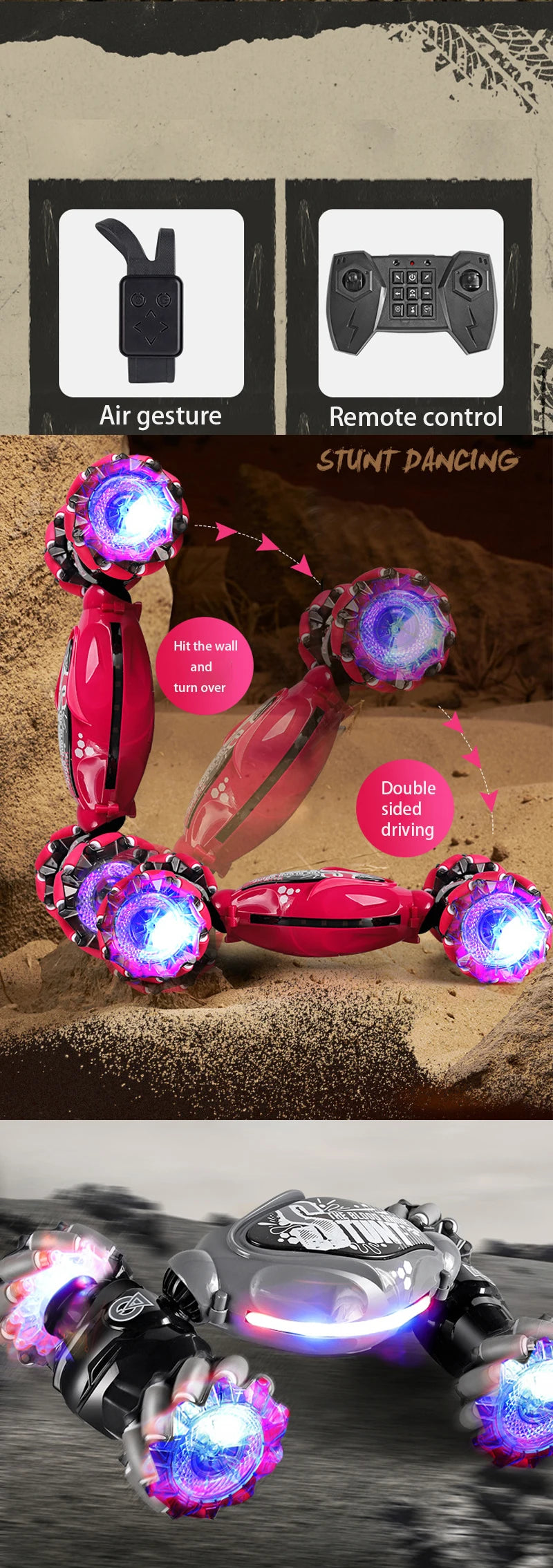 Coches eléctricos LED de acrobacias de escalada con control remoto