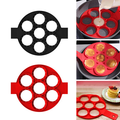 Molde antiadherente de silicona para hornear panqueques con 7 agujeros y múltiples formas, moldes para huevos fritos para cocinar en familia y utensilios de cocina.