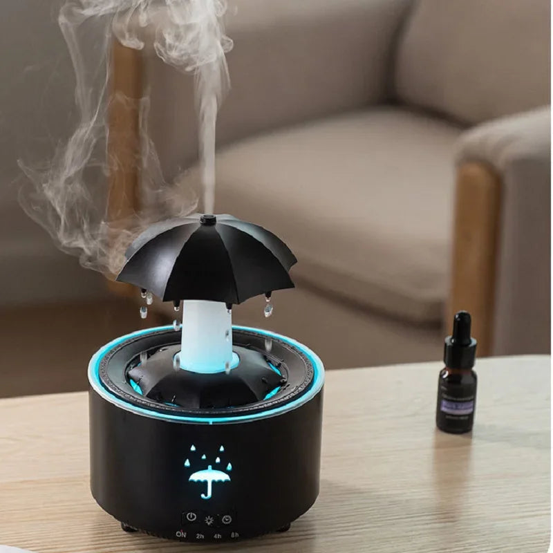 Máquina de aromaterapia con forma de paraguas giratorio y gotas de agua