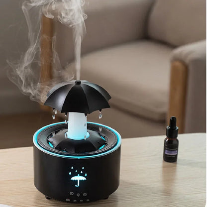 Máquina de aromaterapia con forma de paraguas giratorio y gotas de agua