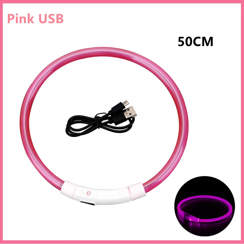 Collar luminoso recargable por USB, ajustable, con luz LED brillante, para perros grandes y pequeños, con luz nocturna y arnés de seguridad para mascotas.