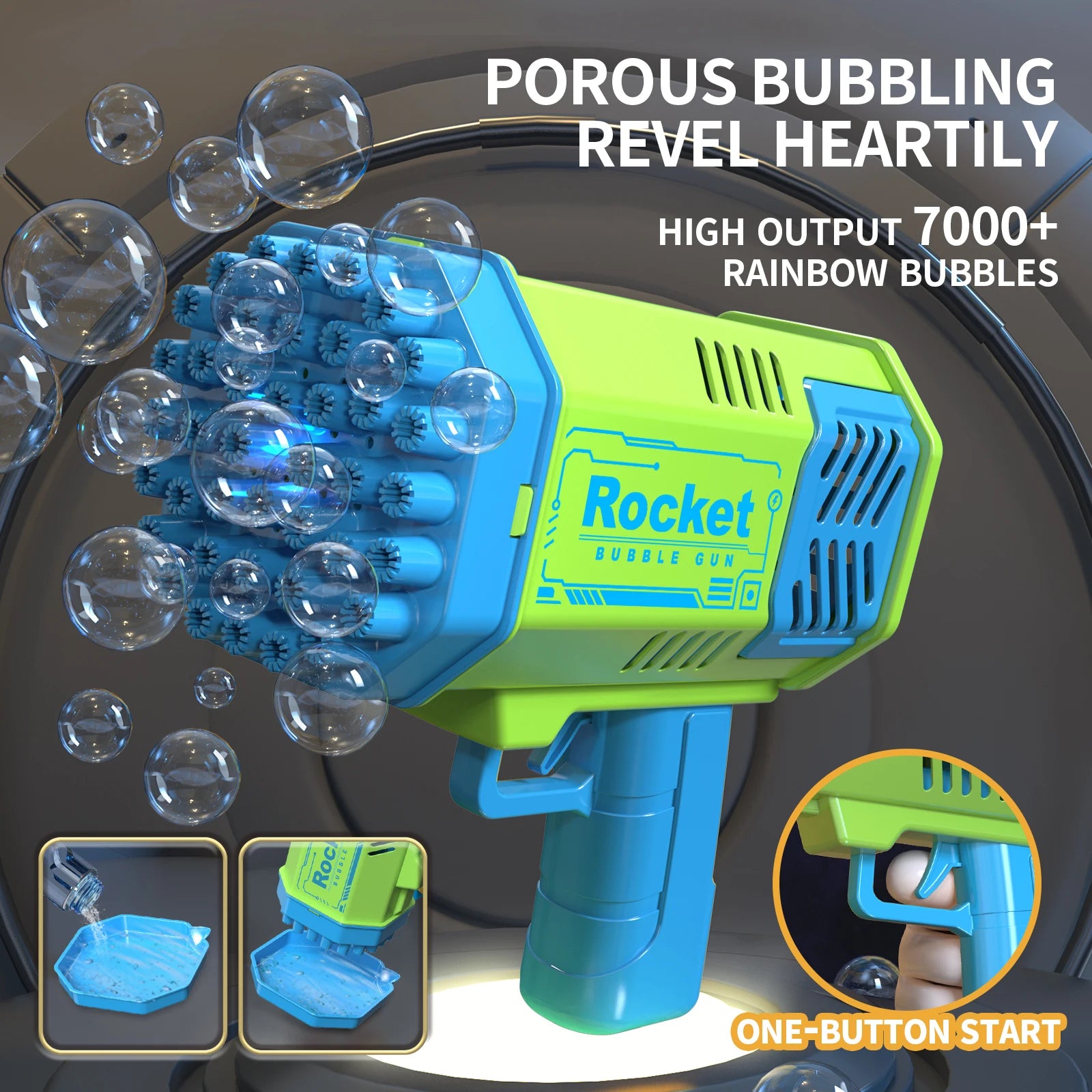 Pistola de burbujas automática eléctrica con luz LED
