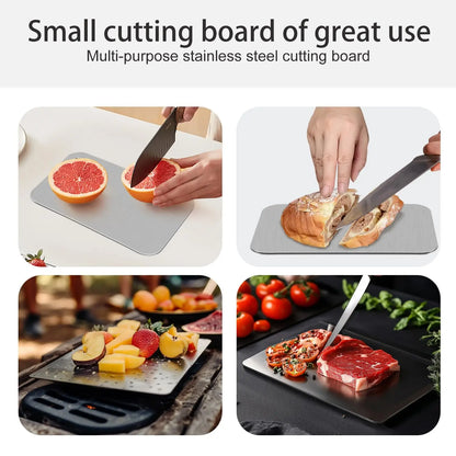 Tabla de cortar de titanio para cocina, de acero inoxidable 304, gruesa, de doble cara, de grado alimenticio, portátil, para picar carne y frutas.
