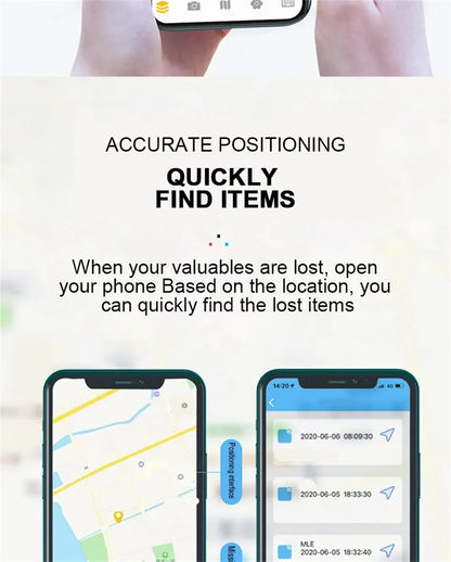 Minirastreador GPS inteligente para mascotas, alarma antipérdida, localizador inalámbrico con localizador de llaves y bolso para niños, recordatorio y control de obturador para selfies.