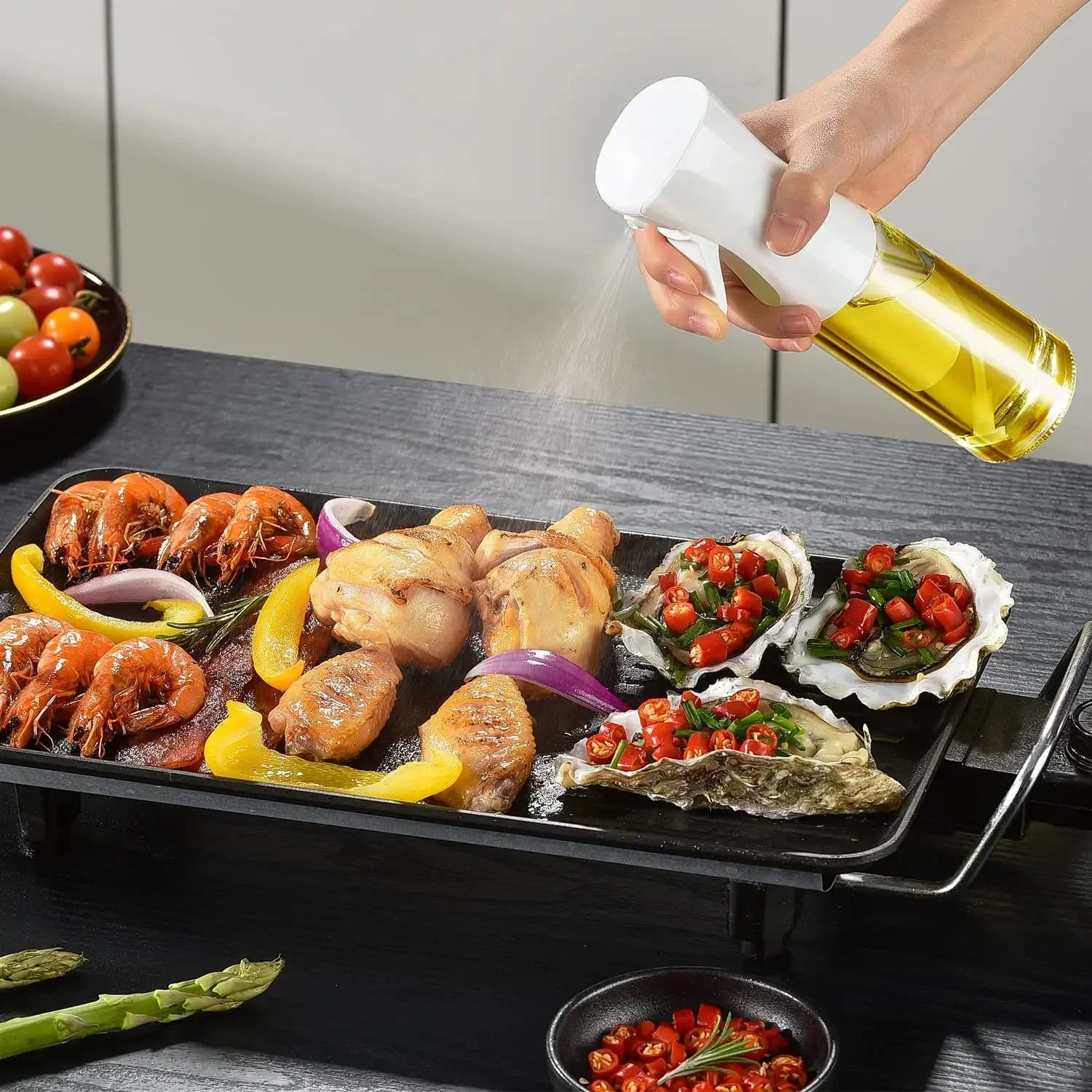 Botella pulverizadora de aceite de cocina, pulverizador de aceite de oliva para cocinar, 200/300/500 ml, botella pulverizadora neumática, dispensador de aceite en aerosol para barbacoa y fitness.