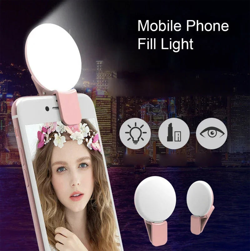 Universal Selfie Lamp Mobile Phone Lens Portable Flash Ring Luminous Ring Clip Light LED Selfie Light Makeup Lightings
