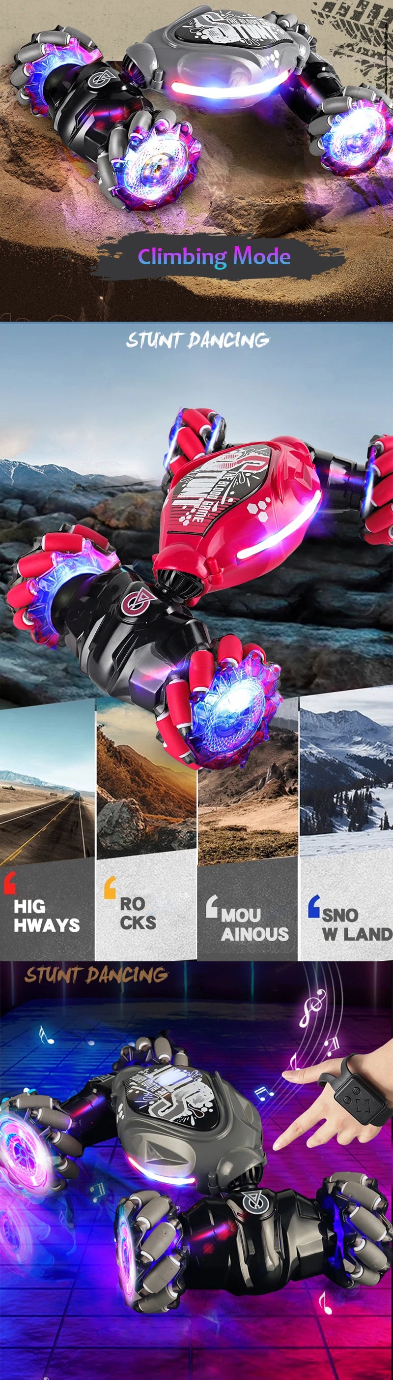 Coches eléctricos LED de acrobacias de escalada con control remoto