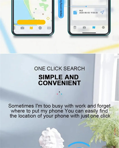 Minirastreador GPS inteligente para mascotas, alarma antipérdida, localizador inalámbrico con localizador de llaves y bolso para niños, recordatorio y control de obturador para selfies.