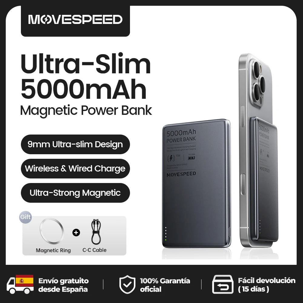Banco de energía magnético delgado de 5000 mAh con carga rápida
