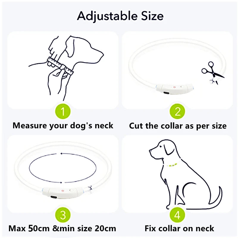 Collar luminoso recargable por USB, ajustable, con luz LED brillante, para perros grandes y pequeños, con luz nocturna y arnés de seguridad para mascotas.