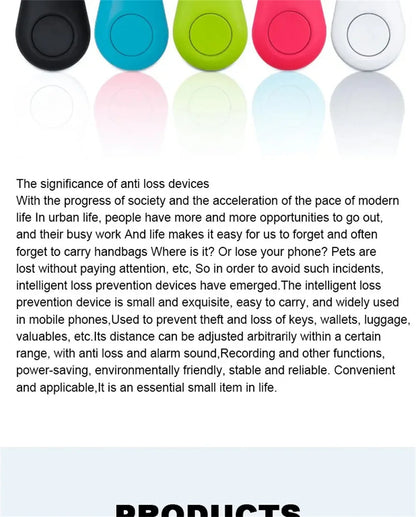 Minirastreador GPS inteligente para mascotas, alarma antipérdida, localizador inalámbrico con localizador de llaves y bolso para niños, recordatorio y control de obturador para selfies.