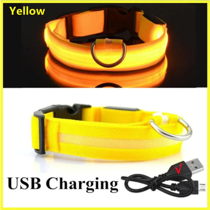 Collar luminoso recargable por USB, ajustable, con luz LED brillante, para perros grandes y pequeños, con luz nocturna y arnés de seguridad para mascotas.