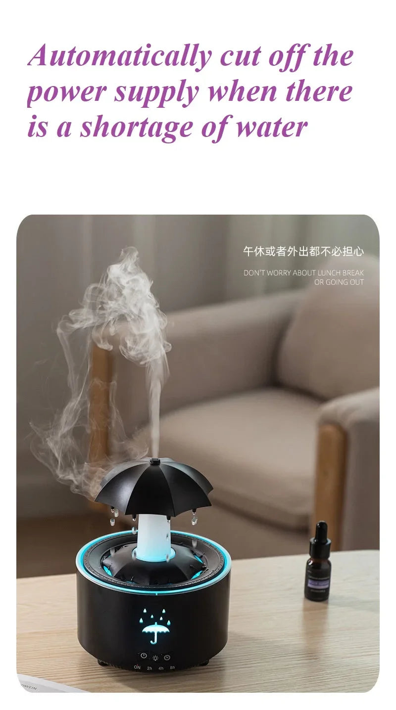 Máquina de aromaterapia con forma de paraguas giratorio y gotas de agua