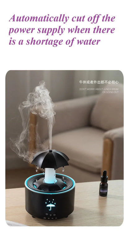 Máquina de aromaterapia con forma de paraguas giratorio y gotas de agua