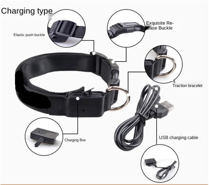 Collar luminoso recargable por USB, ajustable, con luz LED brillante, para perros grandes y pequeños, con luz nocturna y arnés de seguridad para mascotas.