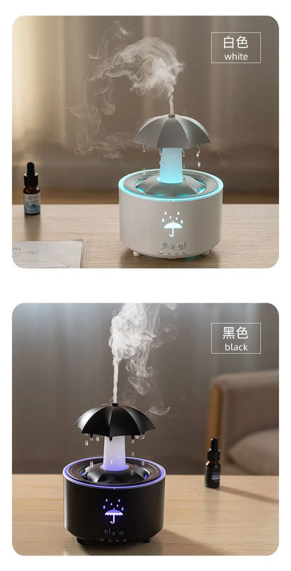 Máquina de aromaterapia con forma de paraguas giratorio y gotas de agua