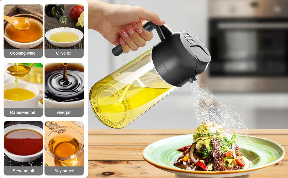 Botella pulverizadora de aceite de cocina, pulverizador de aceite de oliva para cocinar, 200/300/500 ml, botella pulverizadora neumática, dispensador de aceite en aerosol para barbacoa y fitness.